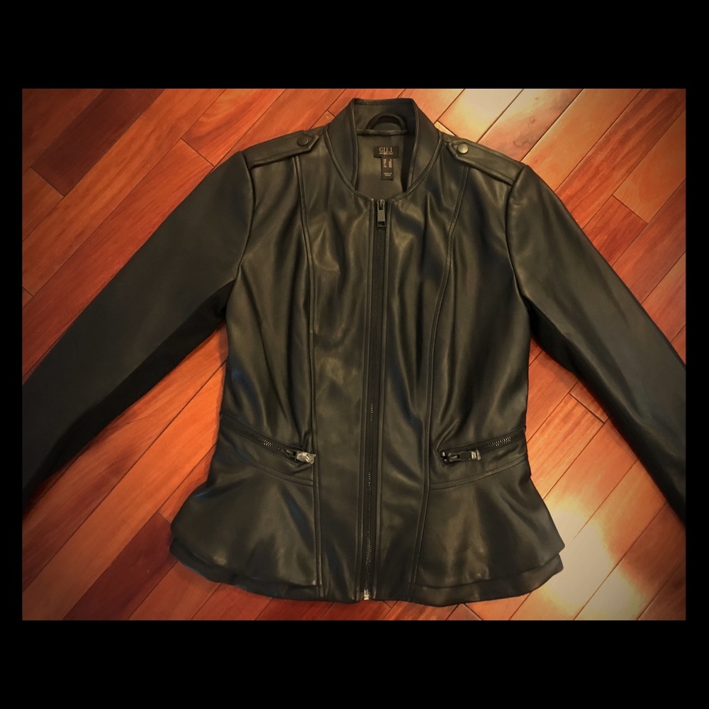 G.I.L.I faux leather double peplum jacket